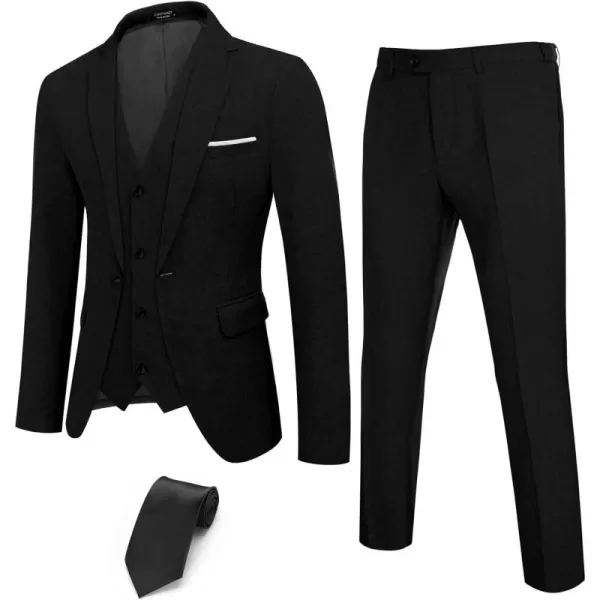 COOFANDY Men’s 3 Piece Slim Fit Suits One Button Blazer Vest Suit Pants with Tie