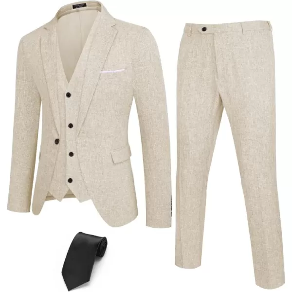 COOFANDY Men’s 3 Piece Slim Fit Suits One Button Blazer Vest Suit Pants with Tie