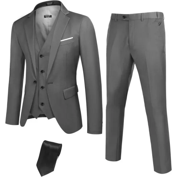 COOFANDY Mens 3 Piece Suits One Button Blazer Jacket Slim Fit Vest Suit Pant with Tie