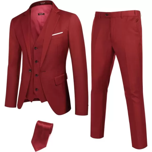 COOFANDY Mens 3 Piece Suits One Button Blazer Jacket Slim Fit Vest Suit Pant with Tie