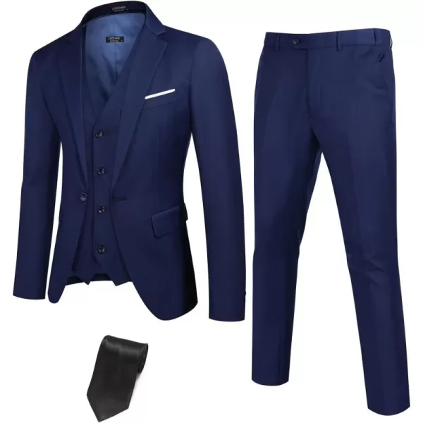 COOFANDY Mens 3 Piece Suits One Button Blazer Jacket Slim Fit Vest Suit Pant with Tie