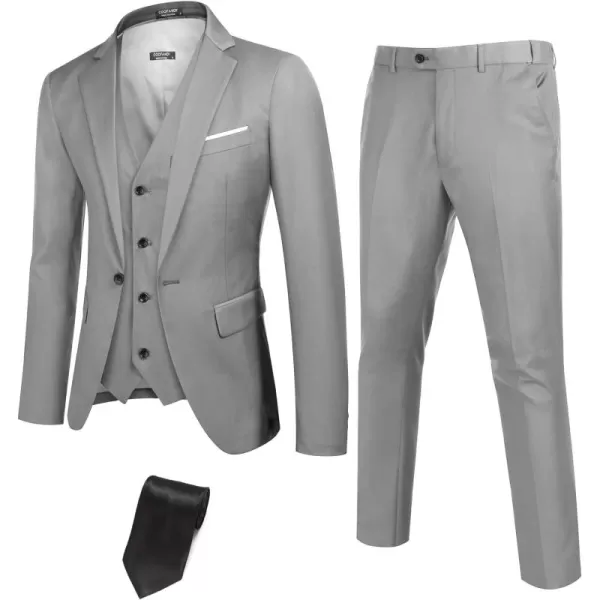 COOFANDY Mens 3 Piece Suits One Button Blazer Jacket Slim Fit Vest Suit Pant with Tie