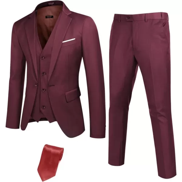 COOFANDY Mens 3 Piece Suits One Button Blazer Jacket Slim Fit Vest Suit Pant with Tie