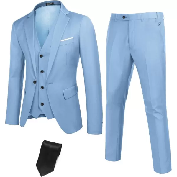 COOFANDY Mens 3 Piece Suits One Button Blazer Jacket Slim Fit Vest Suit Pant with Tie