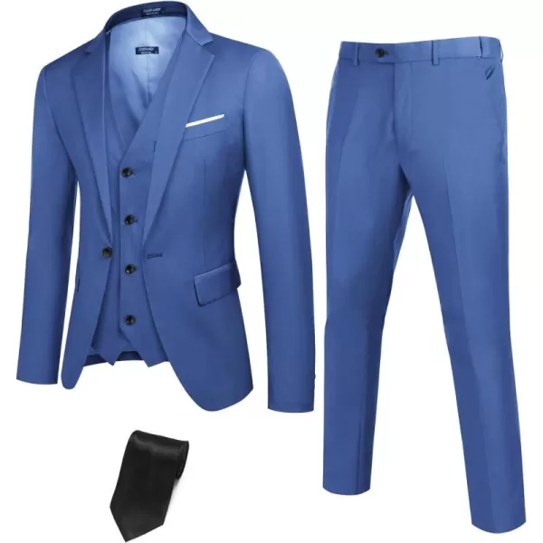 COOFANDY Mens 3 Piece Suits One Button Blazer Jacket Slim Fit Vest Suit Pant with Tie