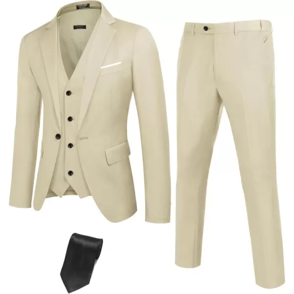 COOFANDY Mens 3 Piece Suits One Button Blazer Jacket Slim Fit Vest Suit Pant with Tie