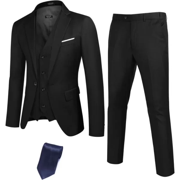 COOFANDY Mens 3 Piece Suits One Button Blazer Jacket Slim Fit Vest Suit Pant with Tie