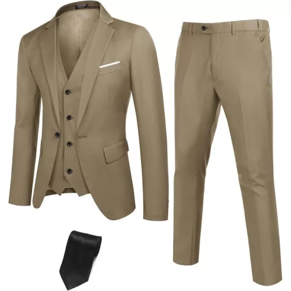 COOFANDY Mens 3 Piece Suits One Button Blazer Jacket Slim Fit Vest Suit Pant with Tie