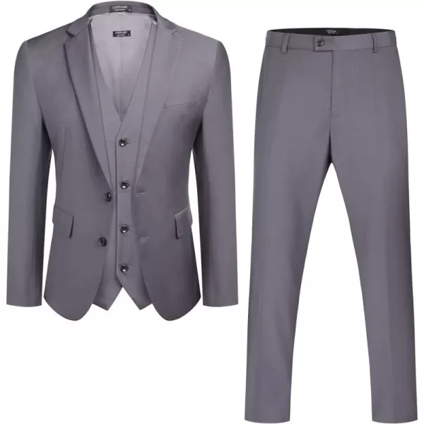 COOFANDY Men's 3 Pieces Slim Fit Suits Classic Solid Jacket Vest Pants Two Button Blazer for Business Wedding Party