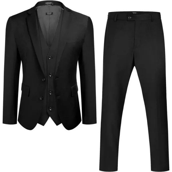 COOFANDY Men's 3 Pieces Slim Fit Suits Classic Solid Jacket Vest Pants Two Button Blazer for Business Wedding Party