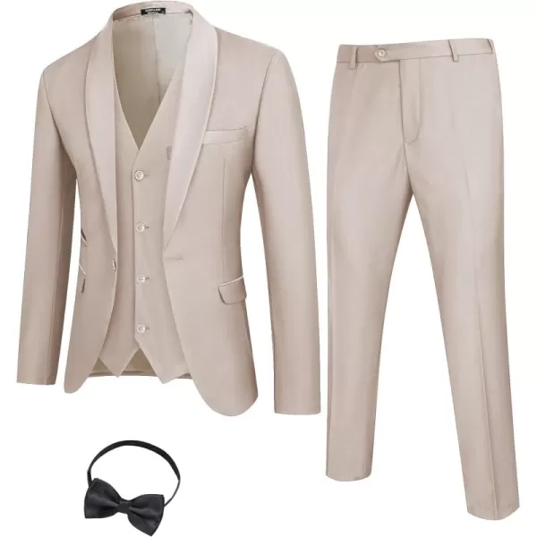 COOFANDY Men's 3 Pieces Suit Slim Fit Tuxedo Set One Button Jacket Vest Pants with Tie