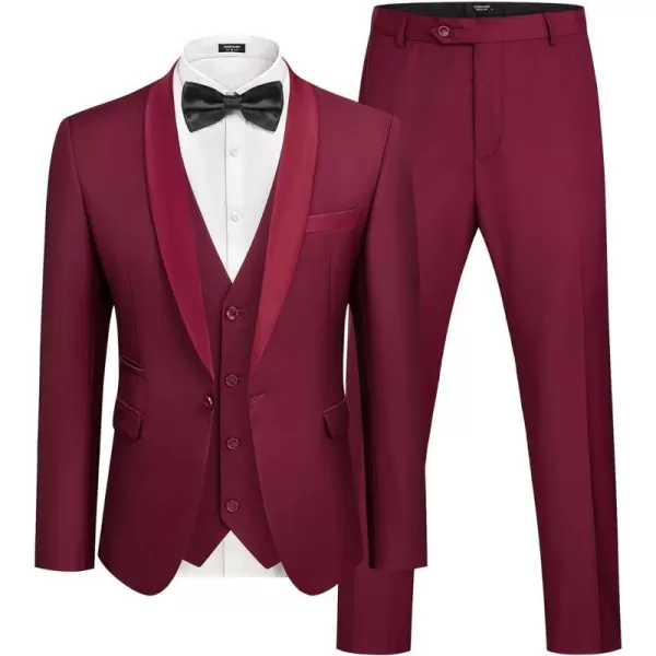COOFANDY Men's 3 Pieces Suit Slim Fit Tuxedo Set One Button Jacket Vest Pants with Tie