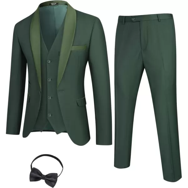 COOFANDY Men's 3 Pieces Suit Slim Fit Tuxedo Set One Button Jacket Vest Pants with Tie