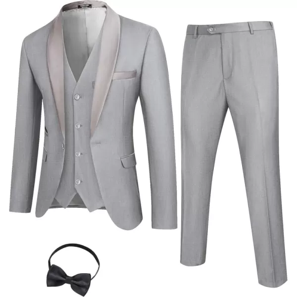 COOFANDY Men's 3 Pieces Suit Slim Fit Tuxedo Set One Button Jacket Vest Pants with Tie