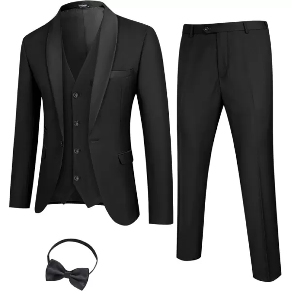 COOFANDY Men's 3 Pieces Suit Slim Fit Tuxedo Set One Button Jacket Vest Pants with Tie