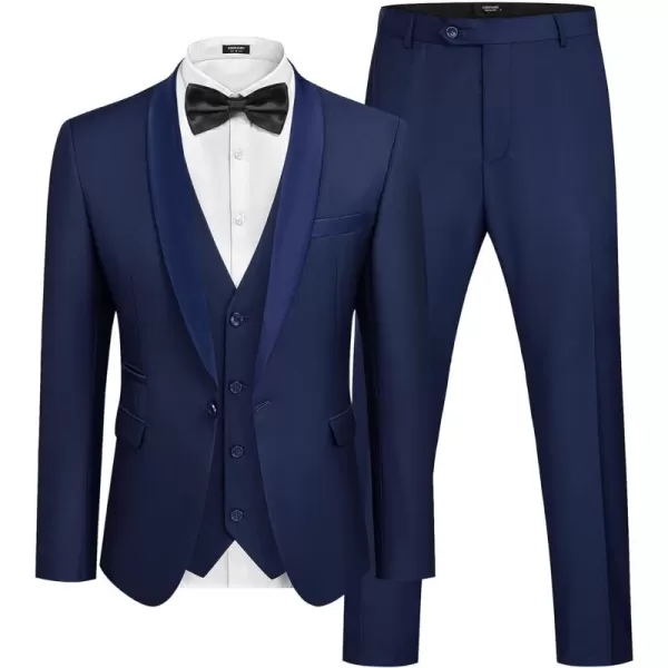 COOFANDY Men's 3 Pieces Suit Slim Fit Tuxedo Set One Button Jacket Vest Pants with Tie
