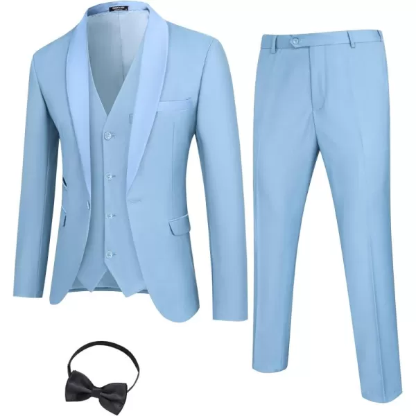 COOFANDY Men's 3 Pieces Suit Slim Fit Tuxedo Set One Button Jacket Vest Pants with Tie