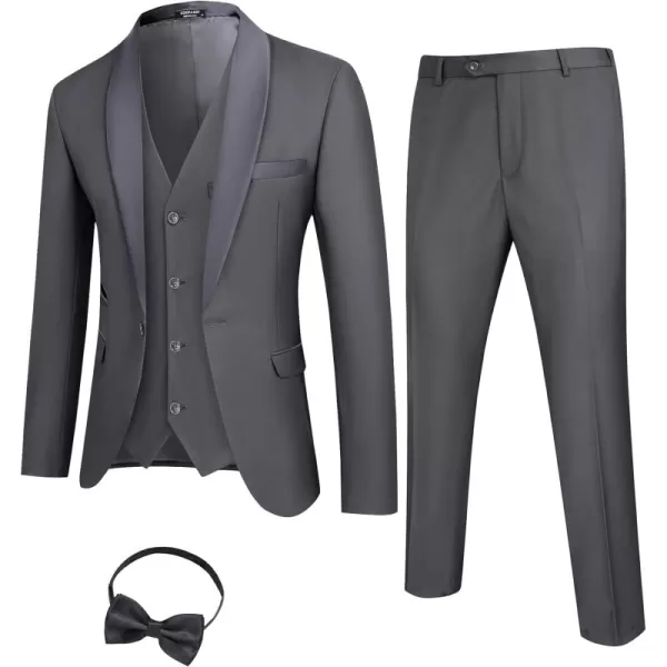 COOFANDY Men's 3 Pieces Suit Slim Fit Tuxedo Set One Button Jacket Vest Pants with Tie
