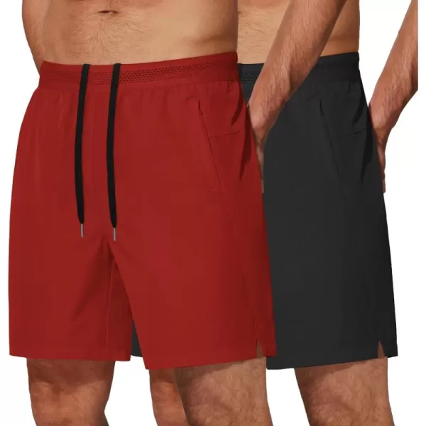 COOFANDY Mens Athletic Running Shorts 7'' Gym Workout Shorts 2 Pack Drawstring Training Shorts with Zipper Pockets