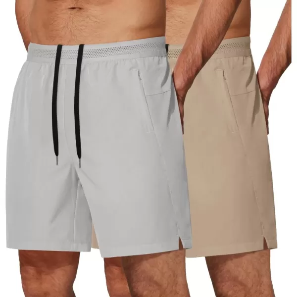 COOFANDY Mens Athletic Running Shorts 7'' Gym Workout Shorts 2 Pack Drawstring Training Shorts with Zipper Pockets