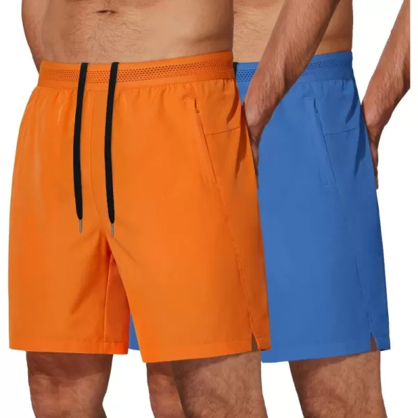 COOFANDY Mens Athletic Running Shorts 7'' Gym Workout Shorts 2 Pack Drawstring Training Shorts with Zipper Pockets