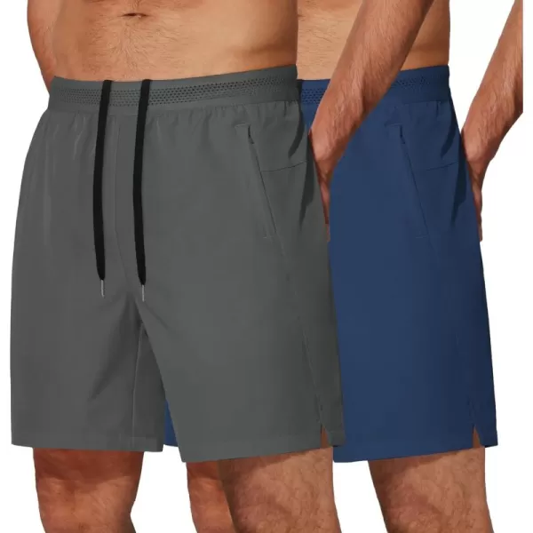 COOFANDY Mens Athletic Running Shorts 7'' Gym Workout Shorts 2 Pack Drawstring Training Shorts with Zipper Pockets
