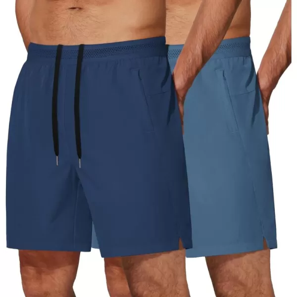 COOFANDY Mens Athletic Running Shorts 7'' Gym Workout Shorts 2 Pack Drawstring Training Shorts with Zipper Pockets