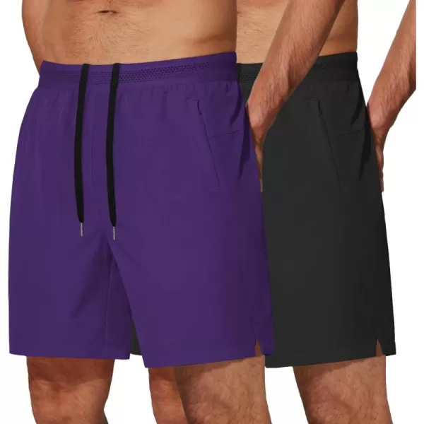 COOFANDY Mens Athletic Running Shorts 7'' Gym Workout Shorts 2 Pack Drawstring Training Shorts with Zipper Pockets