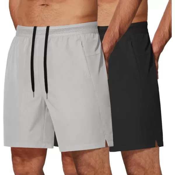 COOFANDY Mens Athletic Running Shorts 7'' Gym Workout Shorts 2 Pack Drawstring Training Shorts with Zipper Pockets