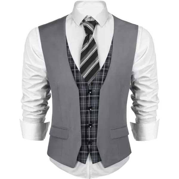 COOFANDY Men's Business Suit Vest Layered Plaid Dress Vest Waistcoat for Wedding,Party
