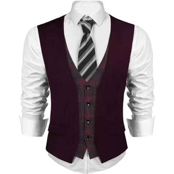 COOFANDY Men's Business Suit Vest Layered Plaid Dress Vest Waistcoat for Wedding,Party