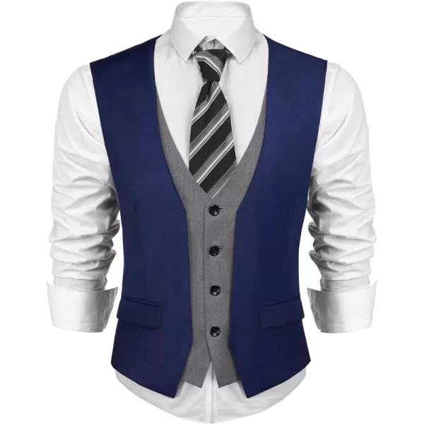 COOFANDY Men's Business Suit Vest Layered Plaid Dress Vest Waistcoat for Wedding,Party