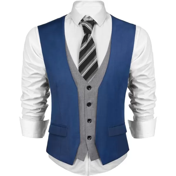 COOFANDY Men's Business Suit Vest Layered Plaid Dress Vest Waistcoat for Wedding,Party