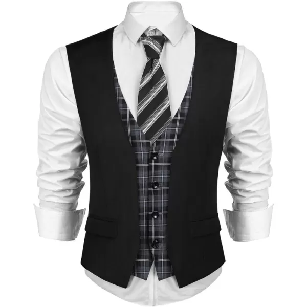 COOFANDY Men's Business Suit Vest Layered Plaid Dress Vest Waistcoat for Wedding,Party
