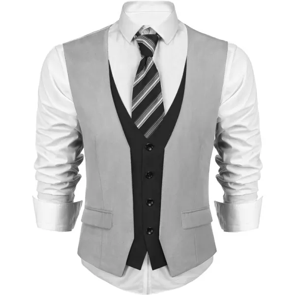 COOFANDY Men's Business Suit Vest Layered Plaid Dress Vest Waistcoat for Wedding,Party