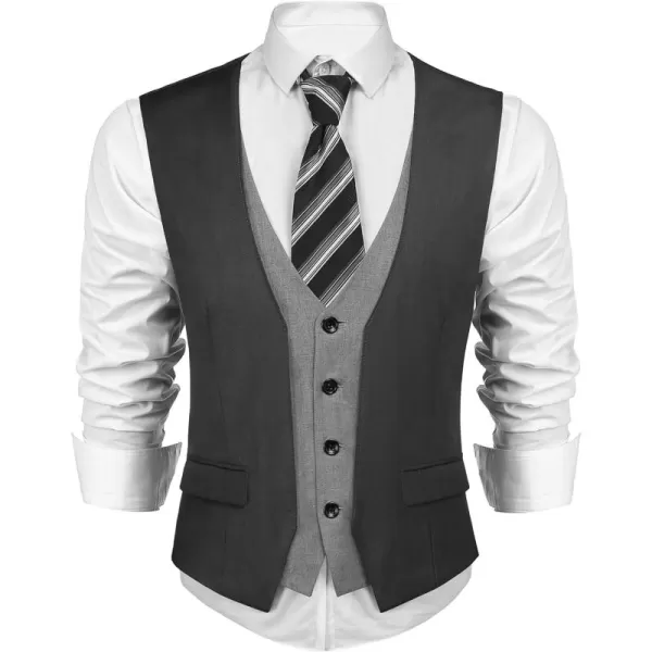 COOFANDY Men's Business Suit Vest Layered Plaid Dress Vest Waistcoat for Wedding,Party