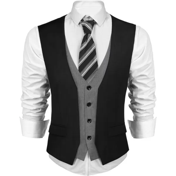 COOFANDY Men's Business Suit Vest Layered Plaid Dress Vest Waistcoat for Wedding,Party)