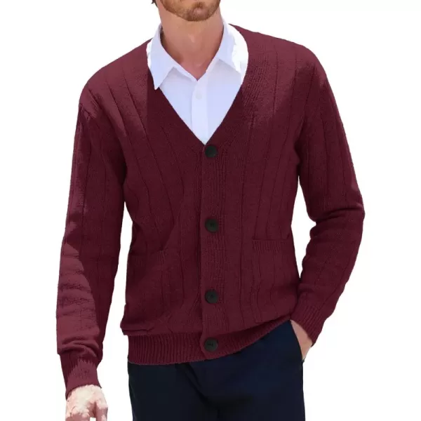 COOFANDY Men's Cardigan Sweater Cable Knit V Neck Button up Sweaters Ribbed Cardigan Sweater with Pockets
