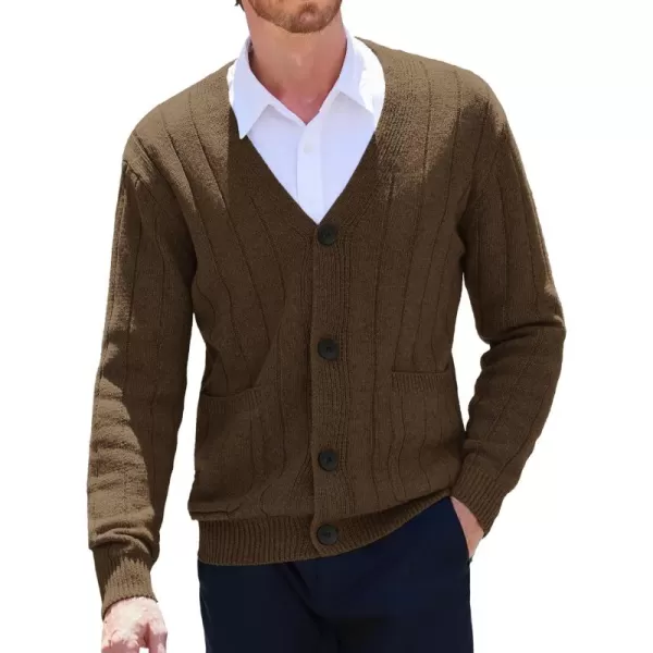 COOFANDY Men's Cardigan Sweater Cable Knit V Neck Button up Sweaters Ribbed Cardigan Sweater with Pockets