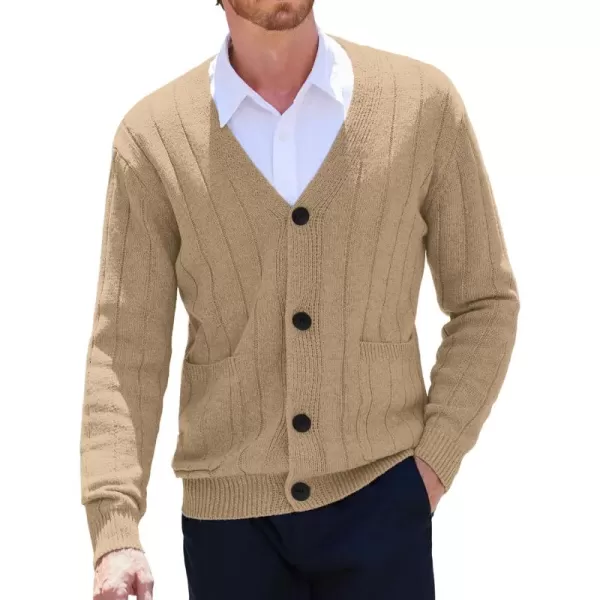 COOFANDY Men's Cardigan Sweater Cable Knit V Neck Button up Sweaters Ribbed Cardigan Sweater with Pockets