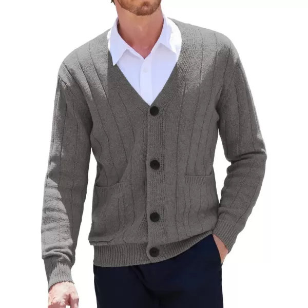 COOFANDY Men's Cardigan Sweater Cable Knit V Neck Button up Sweaters Ribbed Cardigan Sweater with Pockets