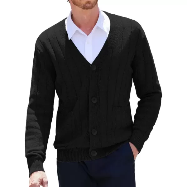 COOFANDY Men's Cardigan Sweater Cable Knit V Neck Button up Sweaters Ribbed Cardigan Sweater with Pockets