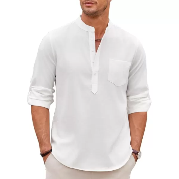 COOFANDY Men's Casual Henley Shirts Long Sleeve Band Collar Summer Linen Beach Hippie T Shirts with Pocket