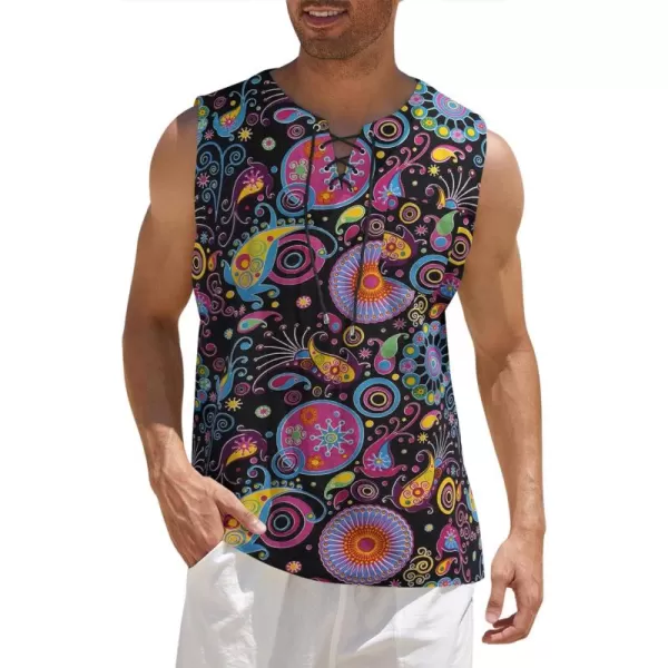 COOFANDY Men's Cotton Linen Tank Top Shirts Casual Sleeveless Lace Up Beach Hippie Tops Bohemian Renaissance Pirate Tunic