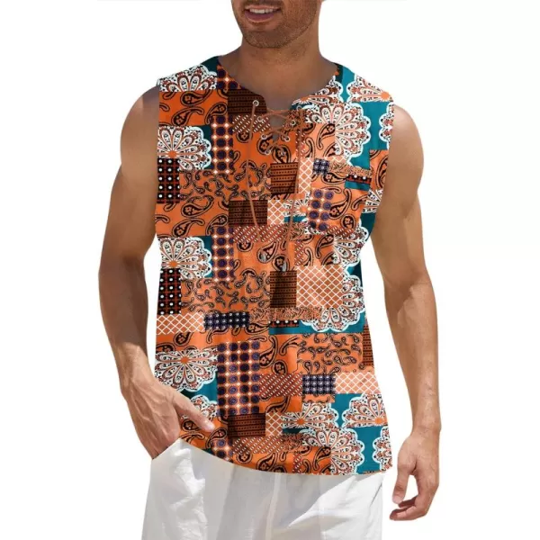 COOFANDY Men's Cotton Linen Tank Top Shirts Casual Sleeveless Lace Up Beach Hippie Tops Bohemian Renaissance Pirate Tunic