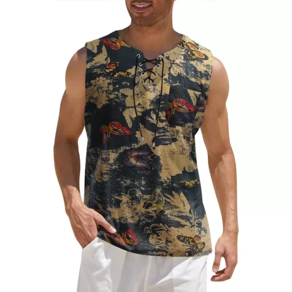 COOFANDY Men's Cotton Linen Tank Top Shirts Casual Sleeveless Lace Up Beach Hippie Tops Bohemian Renaissance Pirate Tunic