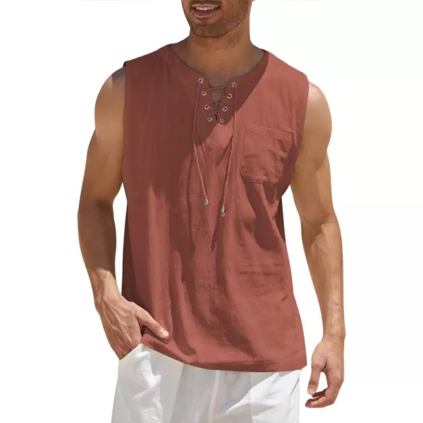 COOFANDY Men's Cotton Linen Tank Top Shirts Casual Sleeveless Lace Up Beach Hippie Tops Bohemian Renaissance Pirate Tunic