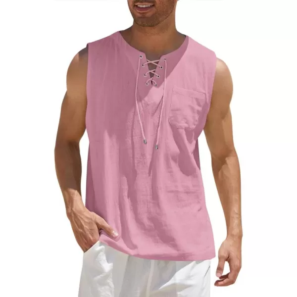 COOFANDY Men's Cotton Linen Tank Top Shirts Casual Sleeveless Lace Up Beach Hippie Tops Bohemian Renaissance Pirate Tunic