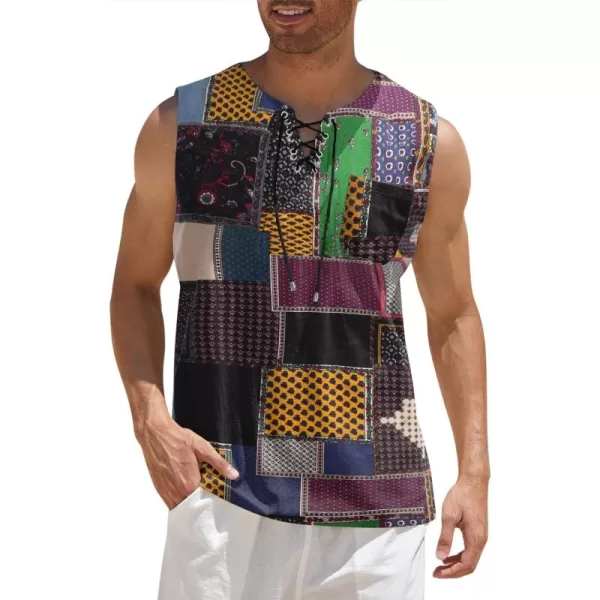 COOFANDY Men's Cotton Linen Tank Top Shirts Casual Sleeveless Lace Up Beach Hippie Tops Bohemian Renaissance Pirate Tunic