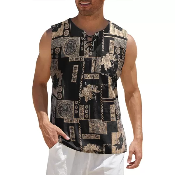 COOFANDY Men's Cotton Linen Tank Top Shirts Casual Sleeveless Lace Up Beach Hippie Tops Bohemian Renaissance Pirate Tunic